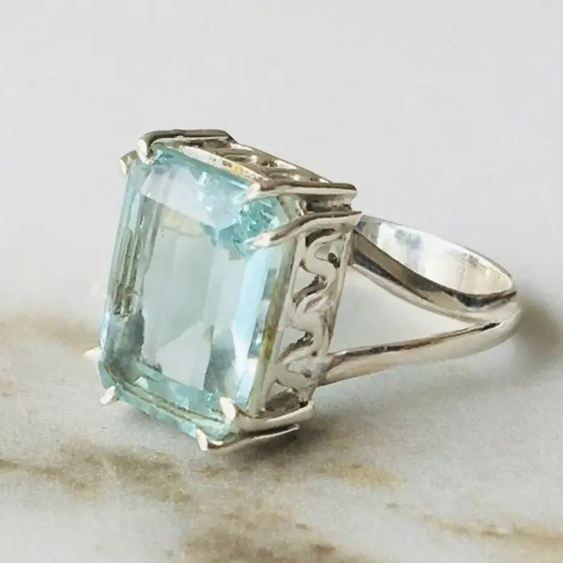 1PC Vintage Charm Blue Cubic Zirconia Solitaire Ring Women Fashion Engagement Rings Vintage Bridal Ring Silvery Birthstone Ring Wedding Engagement Proposal Promise Ring Birthday and Valentine's Day Gifts Beautiful Rings Jewelry Rings