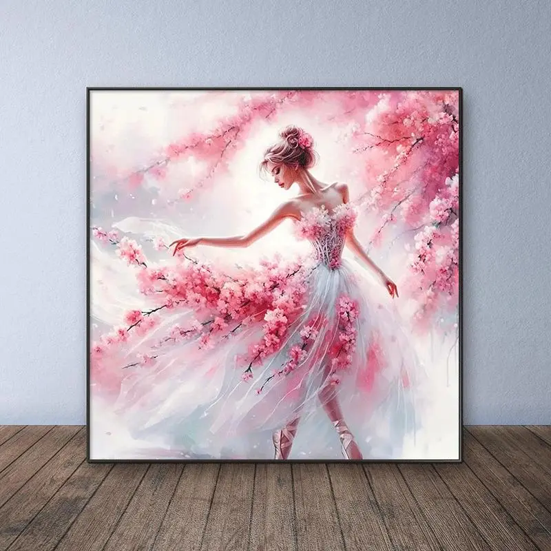 Sakura Dance Girl Pattern DIY Diamond Arts Colorful Painting Kit without Frame, DIY 5D Diamond Arts Colorful Painting Kit, Wall Art Decor for Home, DIY Craft Supplies
