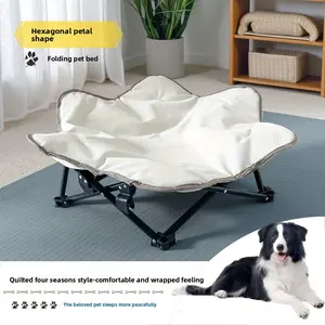 Winter Warm Dog Bed, Quilted Foldable Pet Bed, Sturdy Hexagon Portable Pet Cot for Cats & Dogs, Indoor Outdoor Use