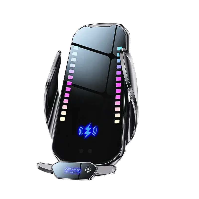 Upgraded Magnetic Phone Holder with Smart Wireless Charging 15W 66W wired charging Rhythm Color Lights Infrared Sensing Adjustable Car Mount Retractable Stand for Music Vehicle Use Steering Wheel