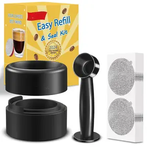 Reusable Vertuo Pod Refill Kit, 2024 Newest Design for Faster Seal Reusable Nespresso Vertuo Pods with Fill & Press Brush,100count Aluminum Foil Lids for Refillable Nespresso Pods Vertuo nespresso  vertuo
