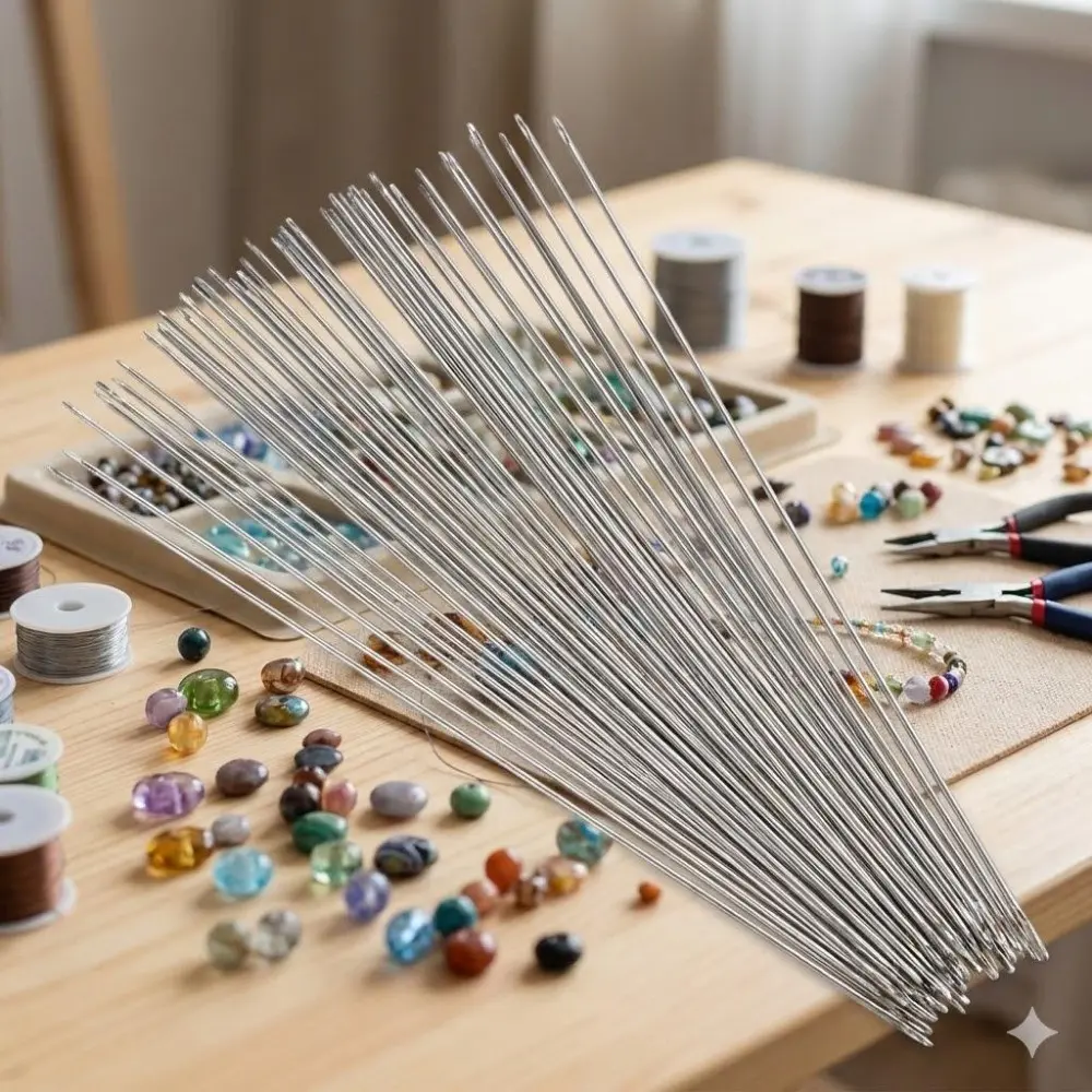 Anti-Rust Stainless Steel Beading Needle, Large Eye Handmade Jewelry DIY Tools, Durable Unbreakable Wide Bore Needle for Fine & Thick Threads, Hand Sewing, Jewelry Stringing, Beadwork and Craft Accessories.