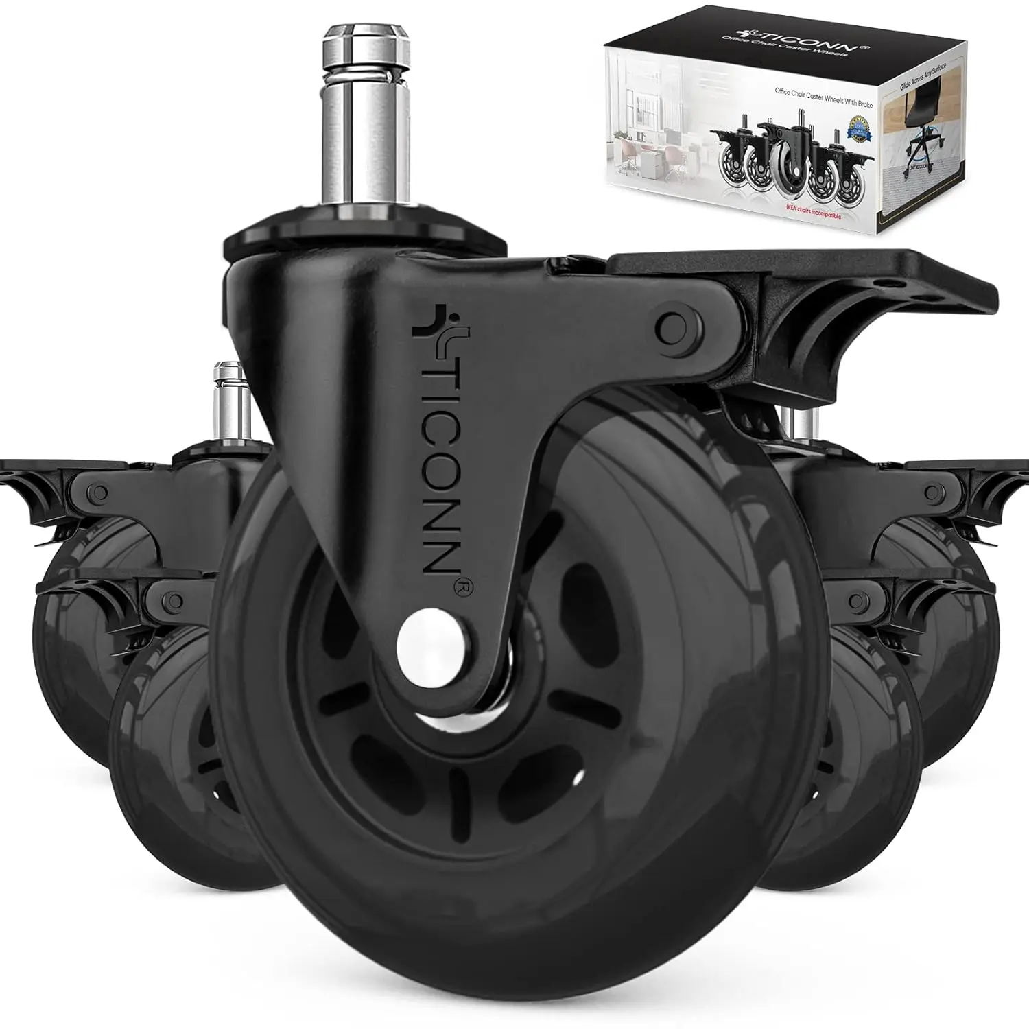 Office Chair Caster Wheels Set of 5 for Tile, Hardwood Floors and Carpets, Universal Fit for  Chairs (Black with )
