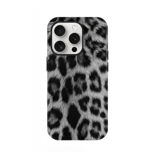 Grey Leopard Print 2‑in‑1 Film phone case for use with iPhone 17 air 16 Pro max 15 plus 14 Pro 13/12/11/X/XR/XSMAX sublimation phone case compatible with Samsung Galaxy S25 ultra S24 plus S23 FE S22/S21 anti-yellowing aesthetic phone case luxury creative