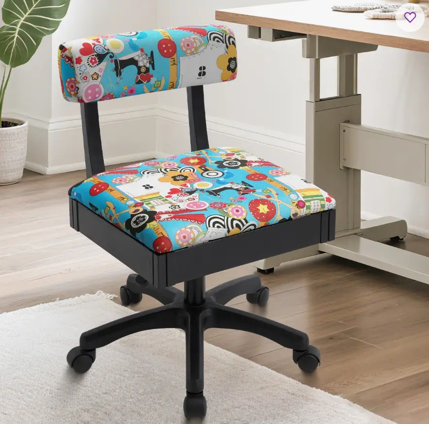 Lessmore Sewing Chair Adjustable Height & Back Support, Upholstered Craft Chair with Drawers for Sewing Room