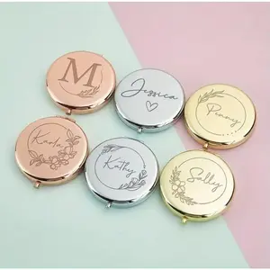 Personalized Compact Mirror - Custom Engraved Mirror with Name or Initial, Available in Gold, Silver, and Rose Gold Finishes, Lightweight & Compact