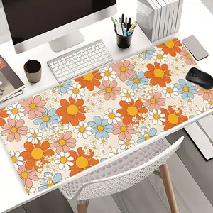 Extra Large Retro Floral Bohemian Mouse Pad Orange Pink Daisy Gaming Desk Pad 35x16 Inch Computer Keyboard Mousepad with Non-Slip Rubber Base Durable Stitched Edge Office Desk Accessories Perfect Gift for Home and Office Gaming Desk Accessory