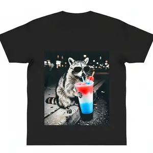 oversize cotton 4th of July Raccoon Drinking Patriotic Slushie Shirt Funny American Meme Tee Red White Blue Popsicle Drink y2k fashion Casual Top Trending Best Gift