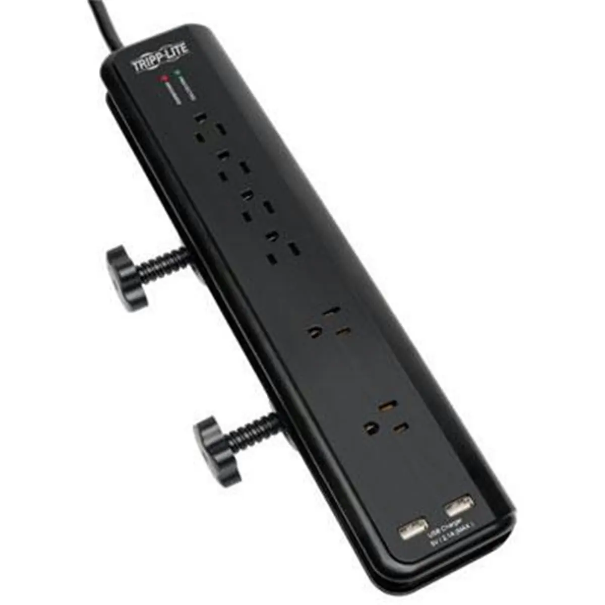 Tripp Lite TLP606DMUSB Power Surge Protection Desk Mount Tabletop Socket - 6 Outlet, Clamps-Mountable, 2100J Rating, 2.1A Dual Port, Indoor Use