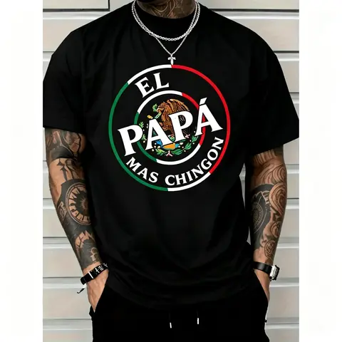 Father's Day El Papa Mas Chingon Funny Mexican Dad Premium T-shirt Funny men short sleeve graphic T-shirt series black huggy Streetwear Casual