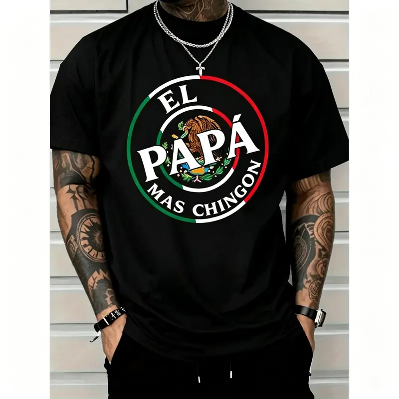 Father's Day El Papa Mas Chingon Funny Mexican Dad Premium T-shirt Funny men short sleeve graphic T-shirt series black huggy Streetwear Casual