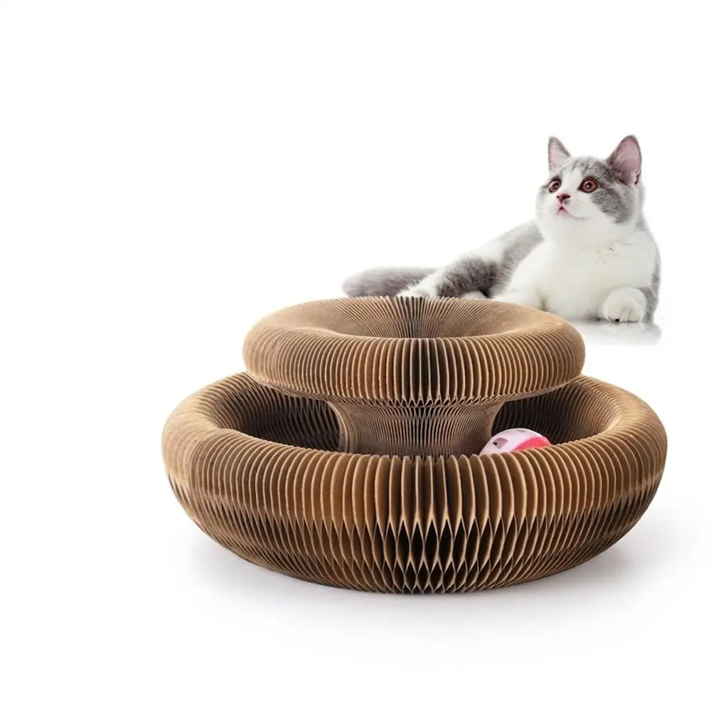 Magic Organ Cat Scratching Pad - 1 Count Interactive Claw Grinding Toy with Ball, Furniture Protector, Retractable Kitten Scratcher That Encourages Physical Activity, Supports Grinding Claw Needs, Enables Interactive Play