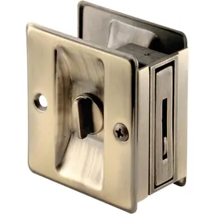 N 6774 Pocket Door Privacy Lock with Pull - Antique Brass, Quick & Easy Replacement for Old or Damaged Pocket Door Locks, Single Pack