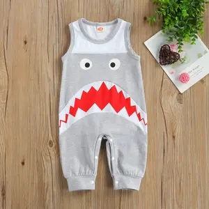 Unisex Toddler Baby Boy Girl Summer Cartoon Romper Clothes Infant Sleeveless Cotton Shark Romper Jumpsuit Outfits