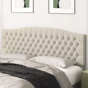 King Headboard Only, Upholstered Headboard King Size for Adjustable Bed Linen Tufted Wall Mounted Head Board with Solid Wood Legs, Ivory