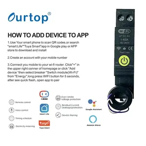 1P 63A Mini Smart Life WIFI Electricity Meter Timer  WiFi Voltage Current Circuit Breakers