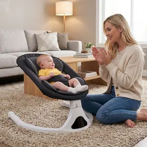 Unisex Baby Electric Swing for 0-6 Months Newborns - Bluetooth, Remote Control, 5-Speed Portable Rocking Chair, 12 Lullaby Sounds, 3-Point Widened Safety Belt, Plain Breathable Cloth Baby Items