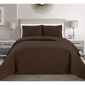 Embossed bedspread set for over-size beds, solid color “Austin” coffee/dark brown, available in King and California King sizes