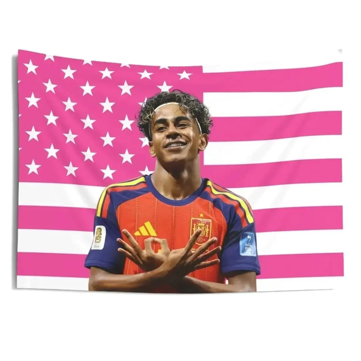 Lamine Yamal 304 Celebration Pink Flag Indoor Wall Tapestries