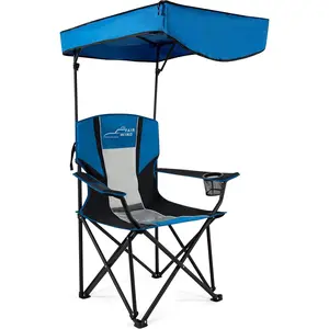 FAIR WIND Oversized Camping Lounge Chair with Adjustable Shade Canopy for Outdoor Sports - Support 350 LBS Heavy Duty Fold Quad Chair Arm Chair