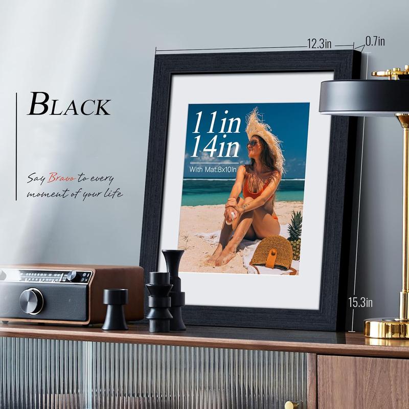 Valentine‘s Gift - 11x14 Picture Frame with Polished Plexiglass - Set of 5 - Use as 8x10 Frame with Mat or Display 11x14 Photo Without Mat - Galleria Collection - Picture Frames for Wall Display - Black