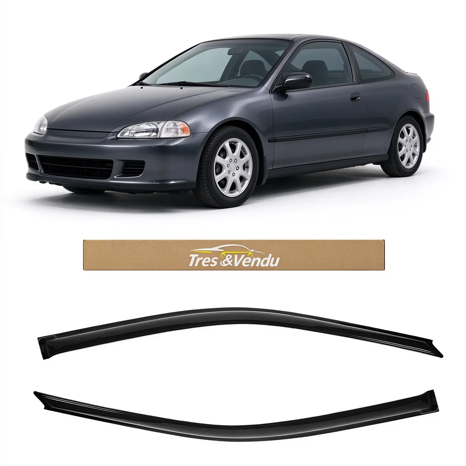 Tresvendu-For Honda Civic 2 Door Coupe 1996-2000，2X Out-Channel Window Visors,with Water Channels，Tape-on,Smoke# Rain guard# Rainproof#Sun Shade#UV Protection# Easy-Install # Vent Shades# Car Windshield# Car Weather Shields# Wind Deflector