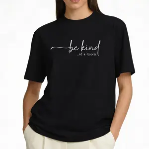 Queen Vibes Be Kind Statement Elegant Cursive Graphic Short Sleeve T-Shirt For Casual Outfits