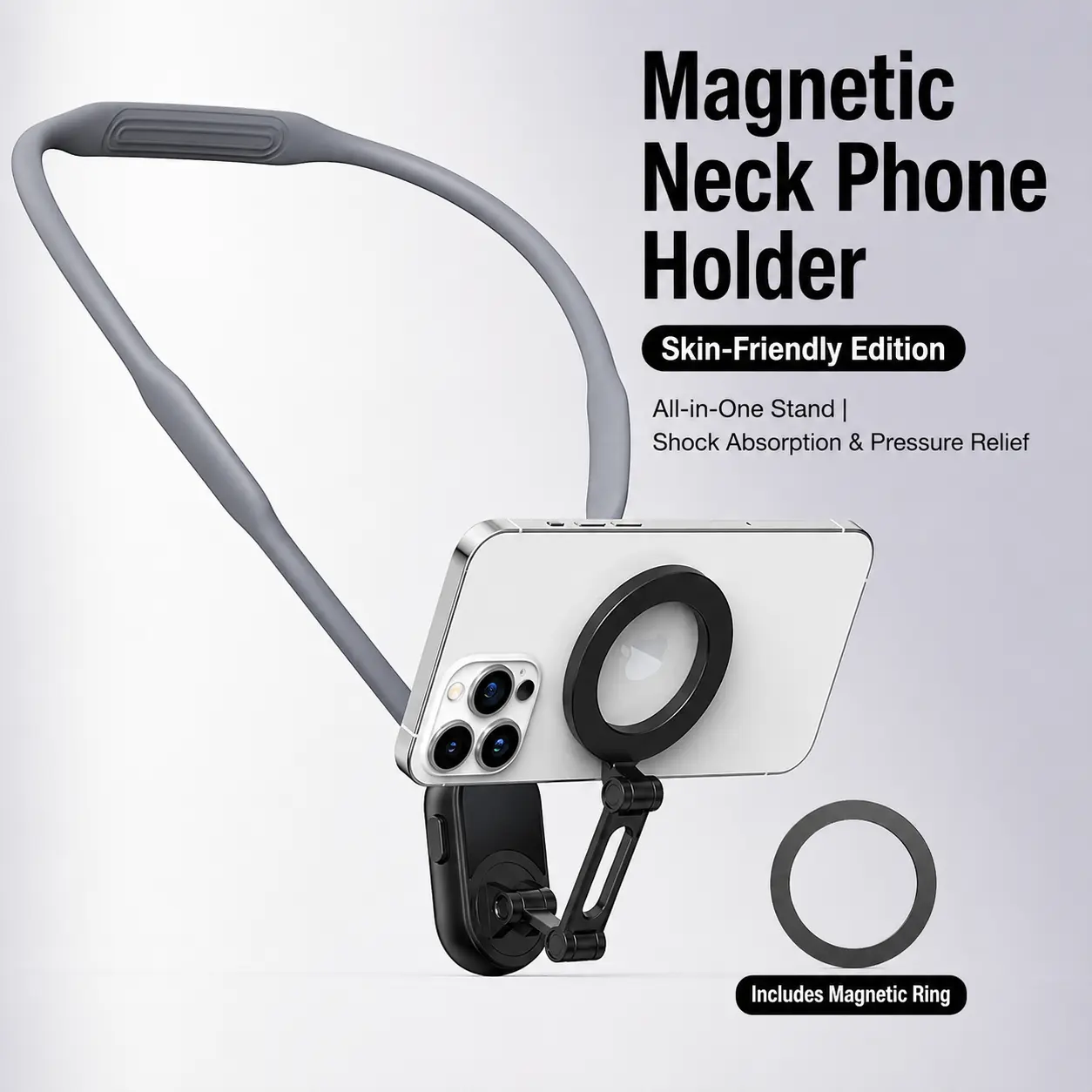 MagSafe Magnetic Neck Phone Holder for iPhone 16/15/14/13/12 & Android, Flexible Hands-Free Phone Mount, Adjustable Gooseneck Stand for Filming, Vlogging, Cooking, Travel & Content Creation