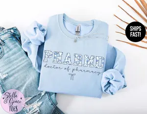 PharmD T-Shirt / Sweatshirt / Hoodie, Blue Toile Pharmacist shirt , Pharmacy School shirt, Pharmacist , PharmD Cotton Fabric Womenswear