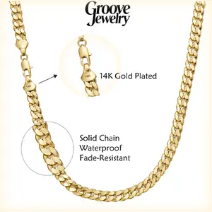 14K Gold-Plated Concave Cuban Link Chain Necklace  6mm/8mm, 20”/24”, Tarnish-Free, Shiny Layering Jewelry for Men & Women, Gift Ready Miami hip hop