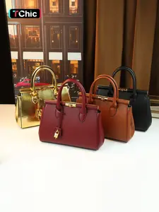 Cross-border trendy fashion clip handbag fashionable women versatile Boston bag with lock Faux Leather Bag