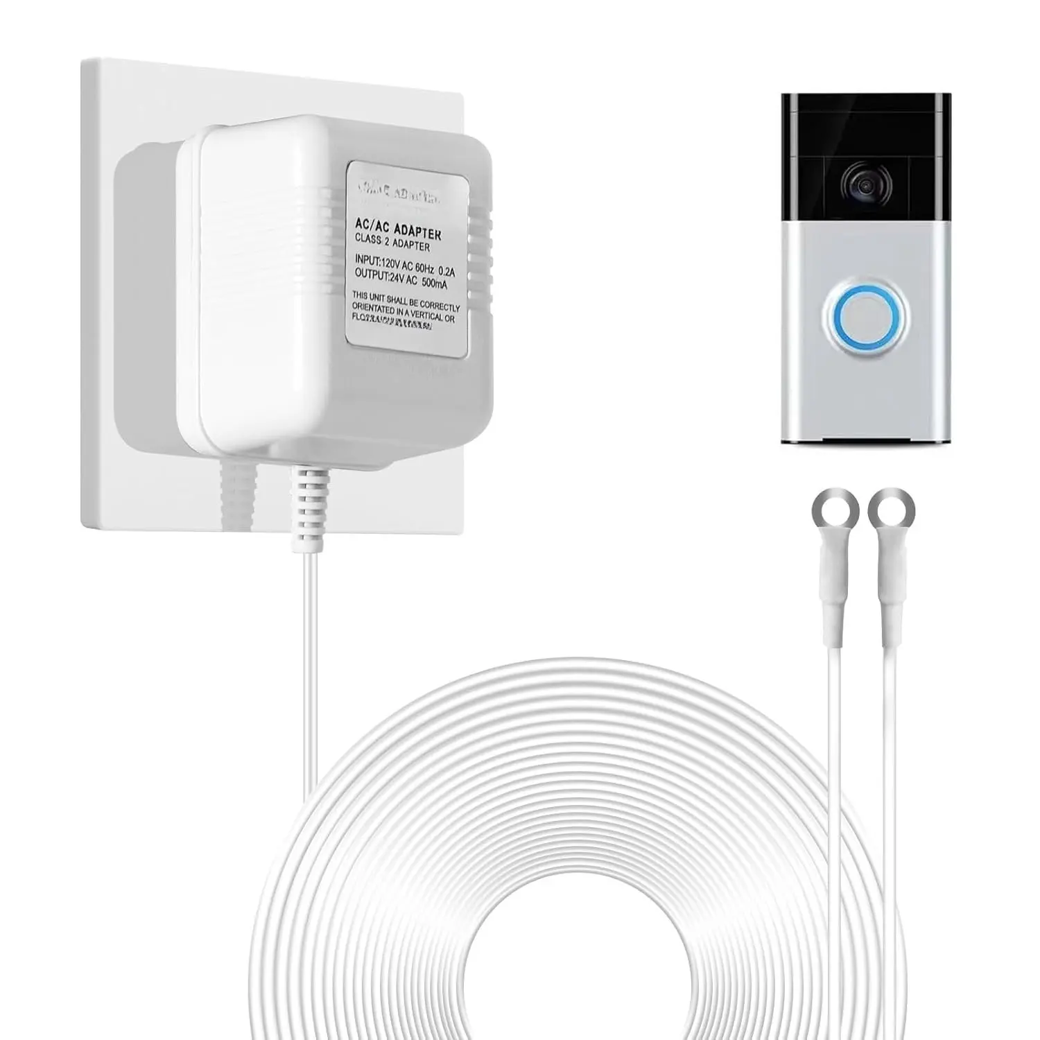 24V Doorbell Transformer, 500MA AC Adapter for  Ring Video Doorbell Versions, 18ft Doorbell Power , Power  Compatible with Ring, Nest, , and Eufy Doorbells