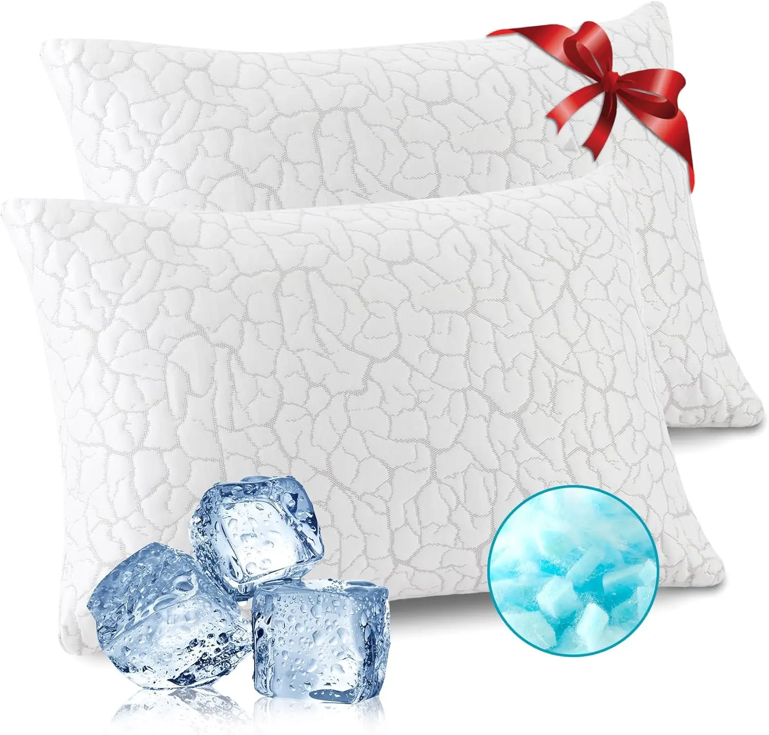 2-Pack Queen-Size Adjustable Shredded Memory Foam Pillows for Sleeping - Firm Bedding Pillows with Removable Washable Cover, Cooling Design for Hot Sleepers (Side, Back Positions)