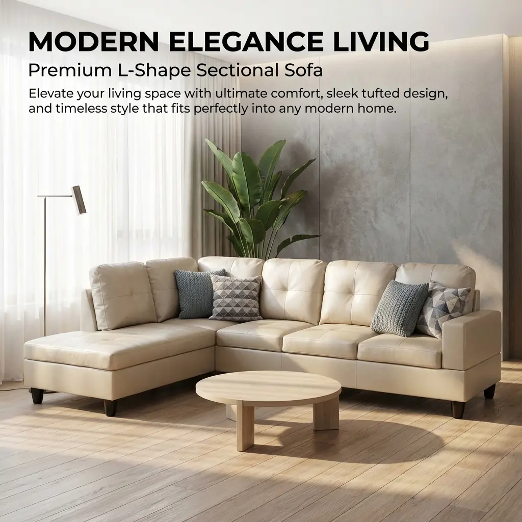 Bright Light Grey Semi PU Synthetic Leather Couch Living Room Sofa Set with Breathing Leather & Solid Wood Construction for Ultimate Comfort