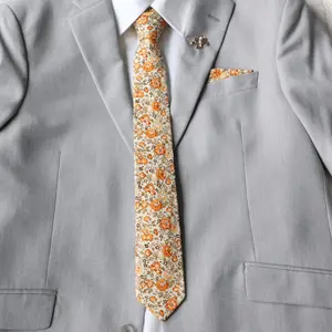 TIE MOOD Darwin Marigold Yellow Floral Necktie, Bow Tie & Pocket Square Collection