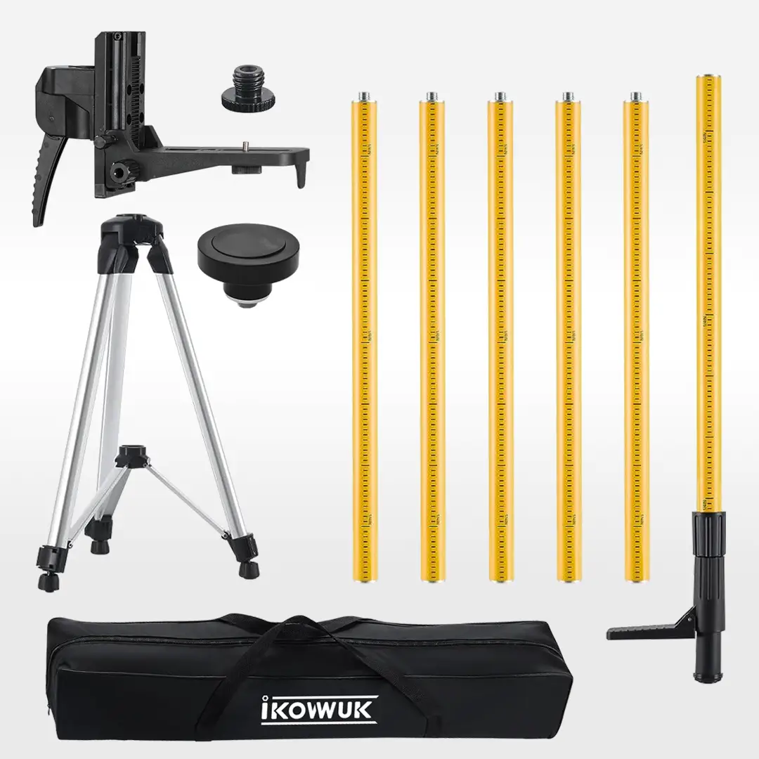 BargainBucky 13.8 Ft Telescoping Laser Level Pole with Tripod, Pole Stand for Level Tool, Multi-function Fine-tuning Bracket with 1/4” Thread & 5/8”Th