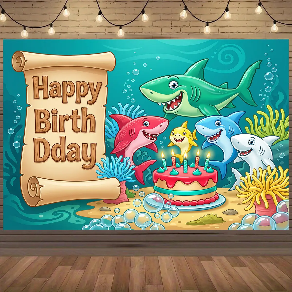 Large Shark Birthday Backdrop, Kids Party Photo Booth Wall Decor