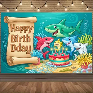 Large Shark Birthday Backdrop, Kids Party Photo Booth Wall Decor
