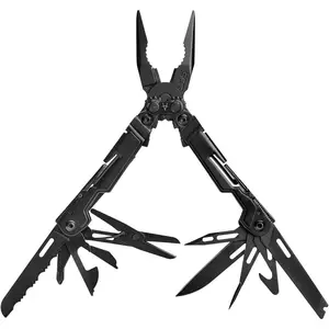 Mini compact stainless steel multi-tool, 18 lightweight professional tools and SOG multi-tool pliers pocket knife, black