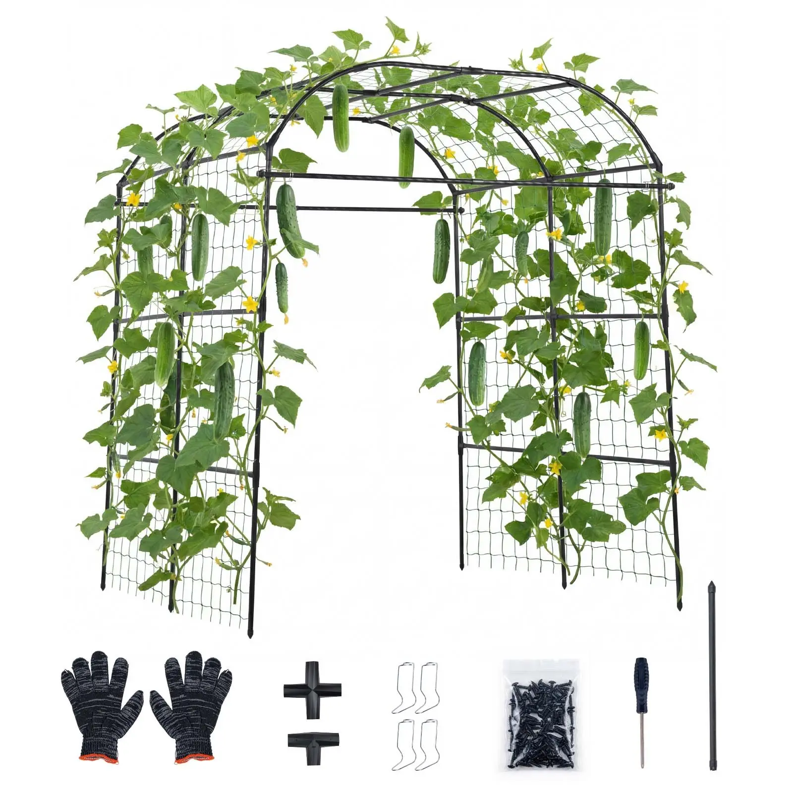 【Summerfinds】VEVOR Large Steel Tube Cucumber Trellis - U-Shape Metal Arched Top Wide Plant Support with Adjustable Base, Connectors, 16.5 lbs, 71.26x64.96x82.68 in, for Outdoor Raised Beds, Support Vines, Fathers Day Gift Option, 71.26 X 64.96 X 82.68