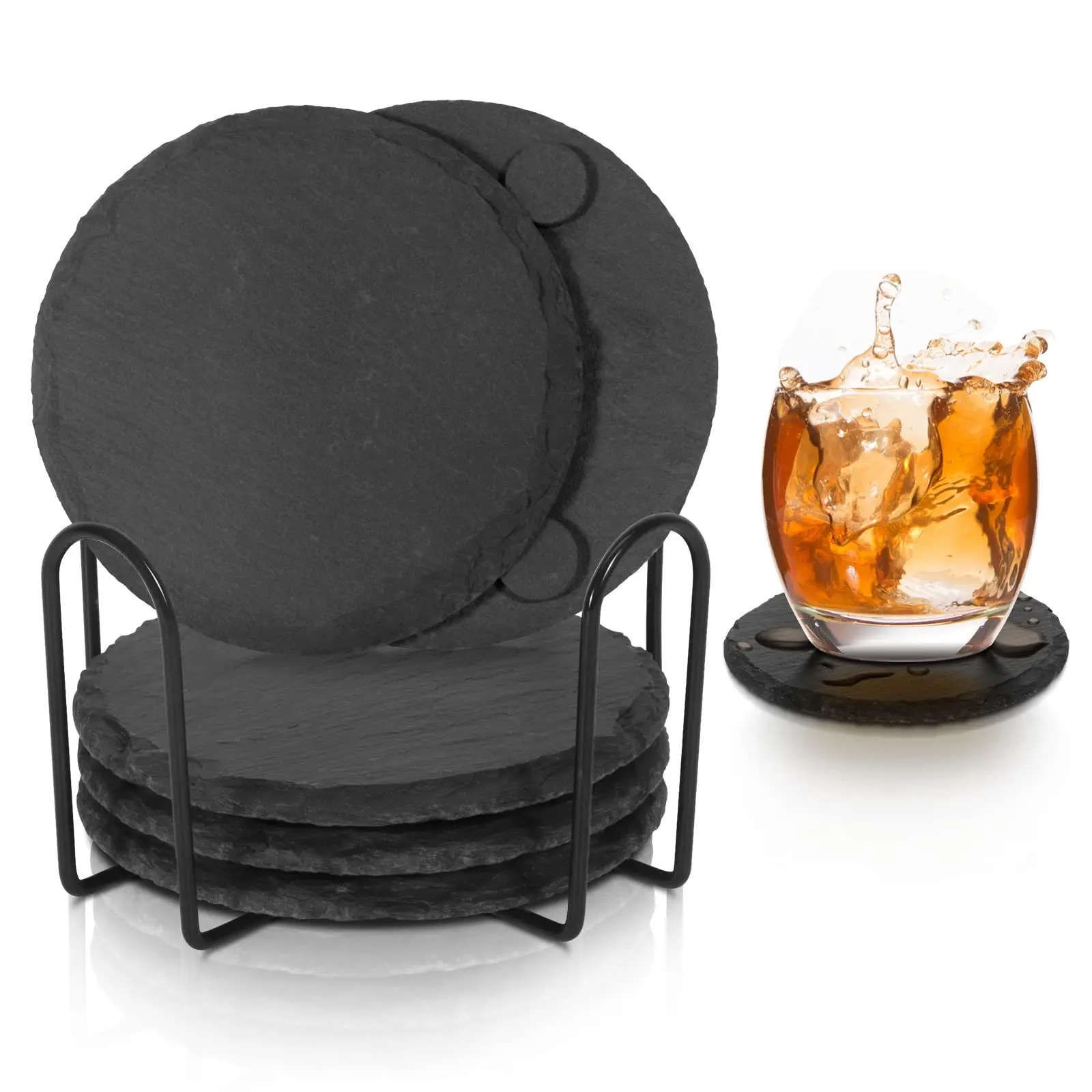 Black Slate Coasters For Drinks - Set Of 6 Anti-scratch Drink With Holder Stone Coaster Bulk  Diy Crafts Cup Home Decor Bar Coffee Table