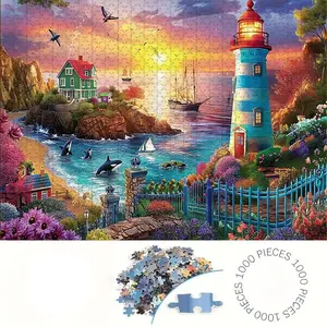 1000 Piece Sunset Theme Puzzle, Puzzle Art Gift, Large Adult Family Interactive Toy, DIY Home Decor Brain Challenge, Holiday Scene, Perfect Gift