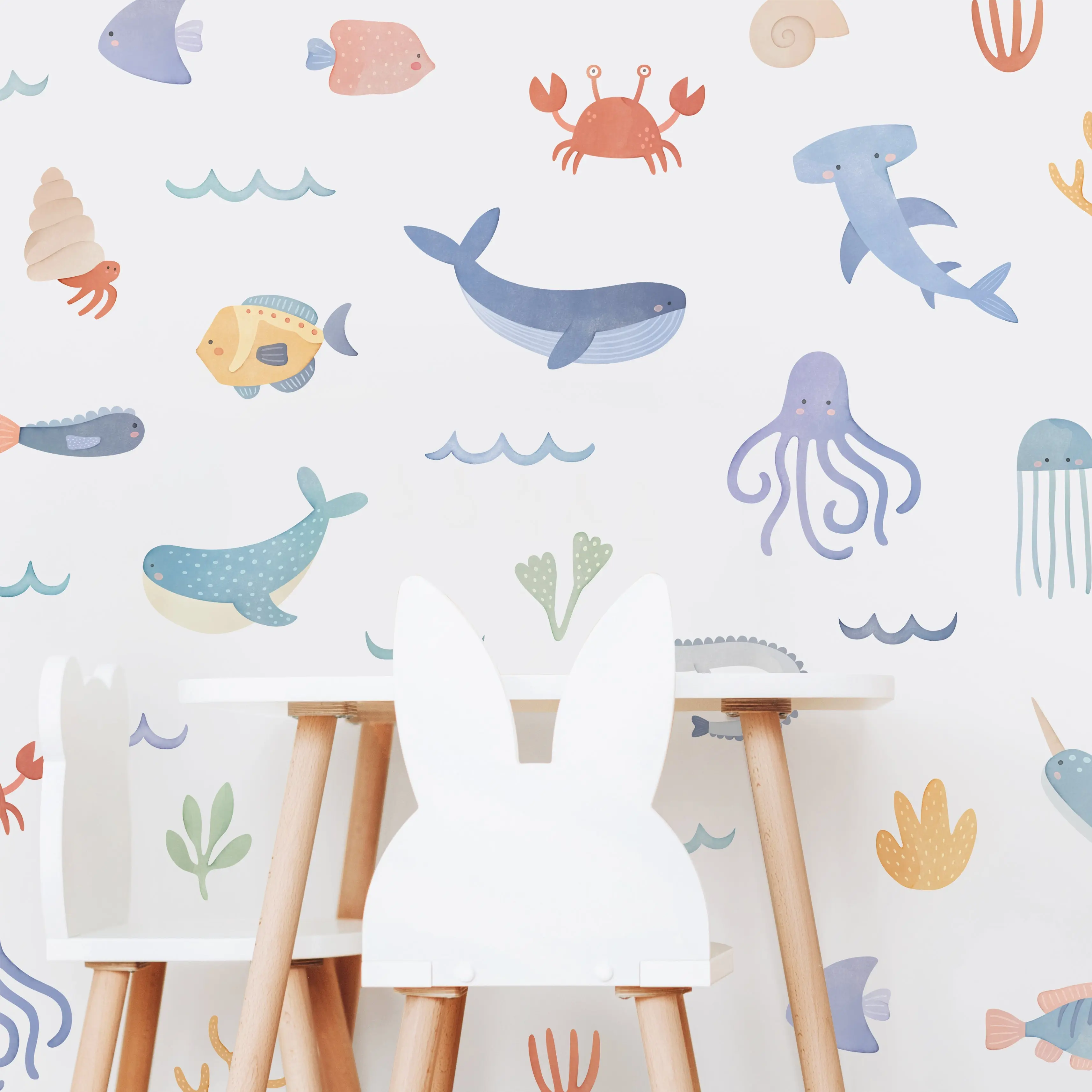 Ocean Animal Wall Decals - Removable & Reusable Fabric Wall Stickers