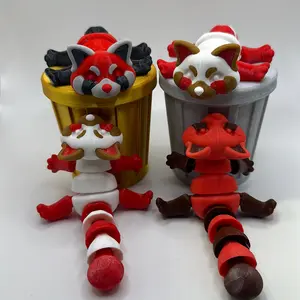 Articulated Red Panda Figurine – Poseable Toy with Optional Trash Can (5.5” Cute Desk Decor)