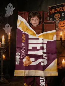 Creative Chocolate Bar Inspired Costume Set, Print Top, Perfect for Halloween, Snack Theme Parties, Cosplay