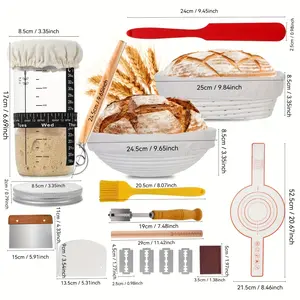 A complete sourdough bread starter set with plenty of sourdough bread baking supplies.Kitchen essentials such as cookware, baking supplies, equipment, cookware sets.Kitchen accessories.Fermentation basket
