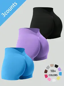 Women's Solid V-waist Seamless Gym Shorts, Breathable Comfortable High Waist Skinny Gym Shorts, Ladies Sportswear for Indoor Outdoor Wear, Activewear Clothing