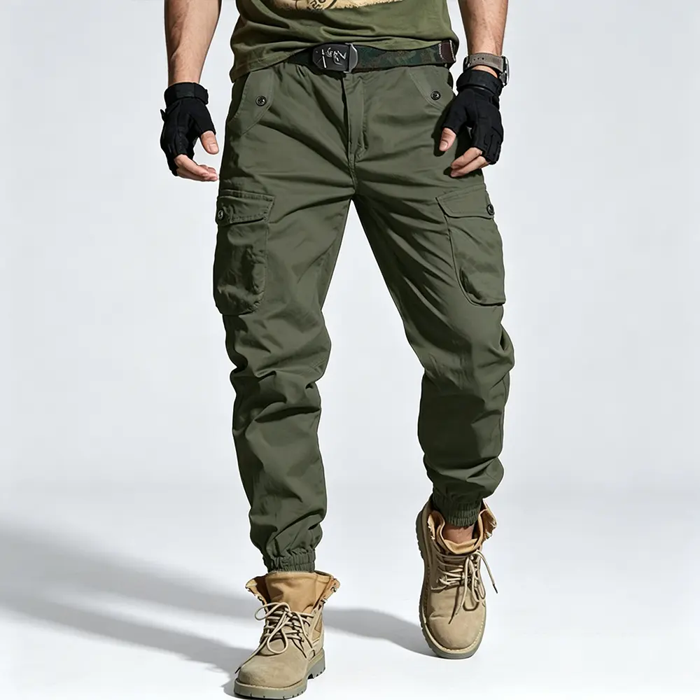 Army Green Men's Tactical Cargo Joggers, Multi Pocket Elastic Cuff Utility Pants, Lightweight Breathable Outdoor Work Trousers for Camping Hiking Daily Street Outfits