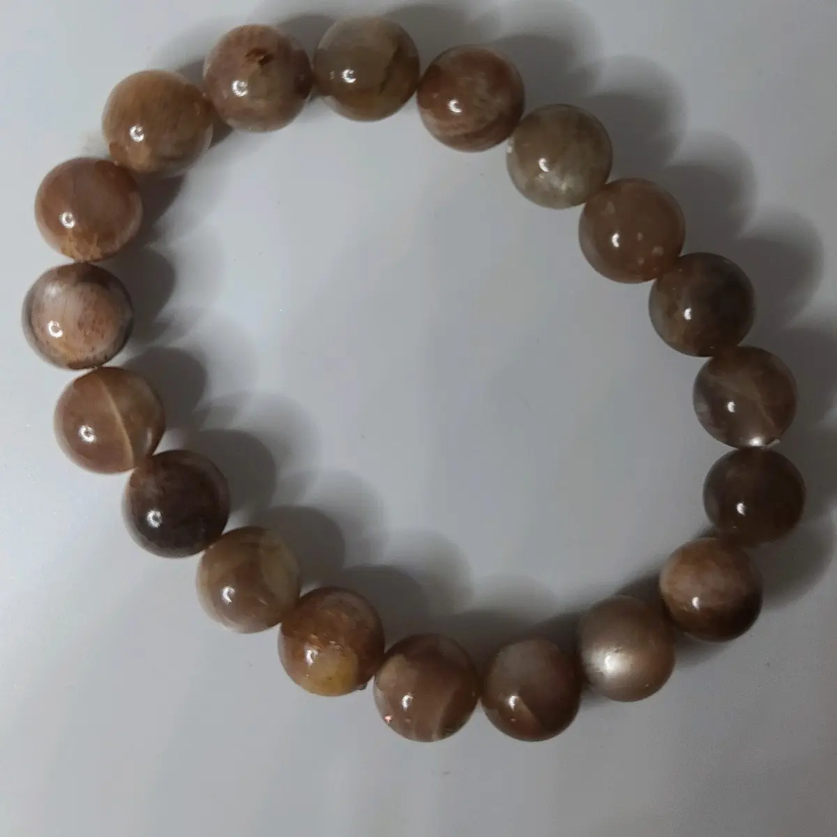 Natural Brown Chocolate Moonstone Crystal Bead Bracelet 10mm