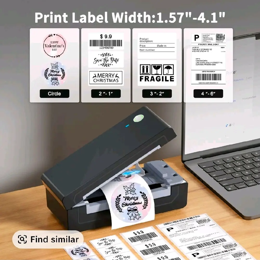 JADENS Bluetooth Wireless Thermal Shipping Label Printer - Inkless Compact and Efficient Shipping Label Maker, Versatile Compatibility with iOS, Android, Windows, Mac, Chromebook, Ideal for Etsy, eBay
